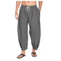 2024 Men's Cotton Hemp Harlan Pants Drawstring Casual Capri Pants Light Loose Beach Pants