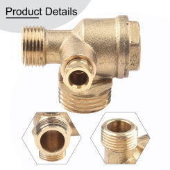 G1/2 Air Compressor Check Valve Copper 3-Port 20*16*10mm Brass Male Threaded Straight Line Lock Cylinder Screw Connector Tool