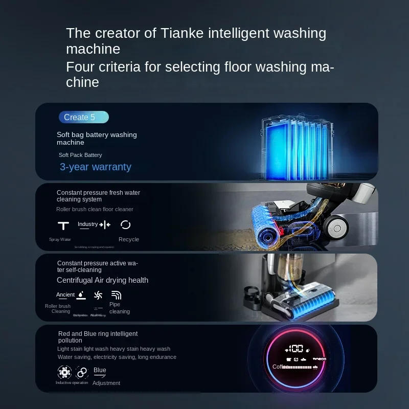 Description Picture 3 of itemTINECO Fuwan 2.0ProLedC Floor Washer Sterilizing Double Edge Suction, Washing and Moping Integrated Household Appliance