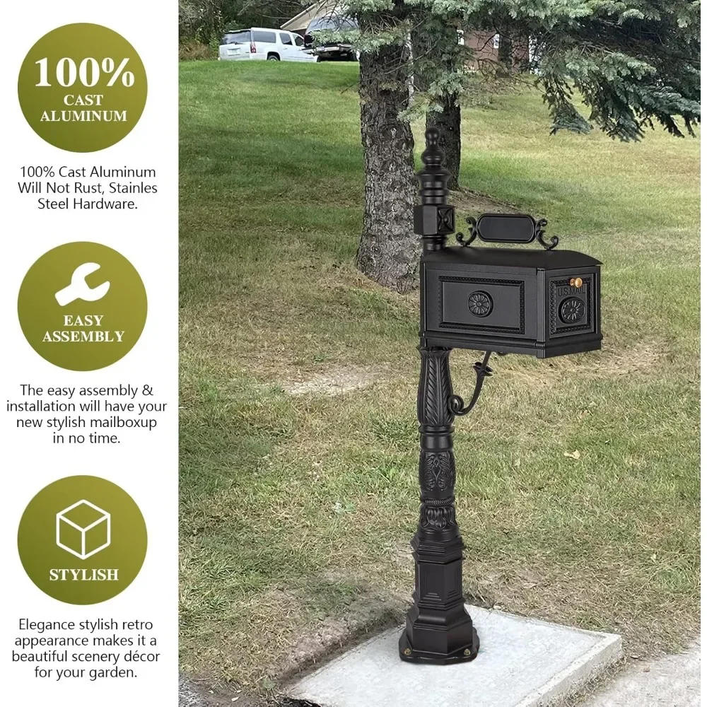 Description Picture 6 of itemBarcelona Decorative Post Mailbox Combination Stratford Heavy Duty Postal Mail Box Cast Aluminum(Black)