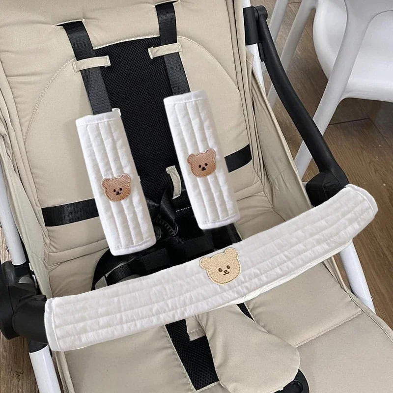 Description Picture 2 of item3pcs Baby Stroller Front Armrest Protective Cover Cotton Trolley Towel Children's Drool Towel Kids Seat Bib Stroller Accessories