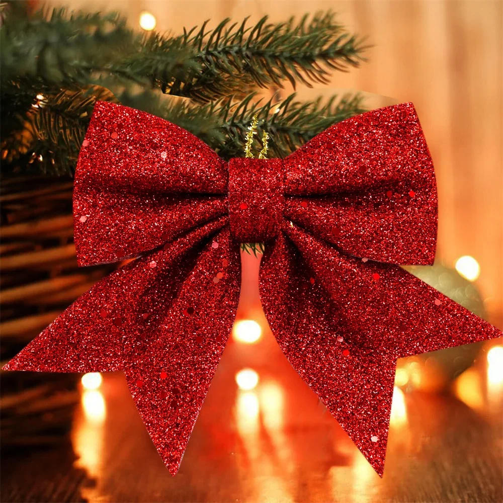 Description Picture 4 of item5pcs 14cm Sparkling Christmas Bow Decoration Xmas Tree Pendant Ornaments Home Christmas New Year Party DIY Bows Decorations