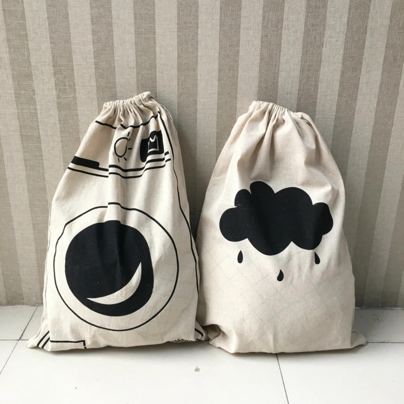 Description Picture 3 of itemToy Home Canvas Storage Bag Animal Stripe Pattern Cotton Laundry Bag Cute Basket Drawstring Dirty Clothes Organizer Bag