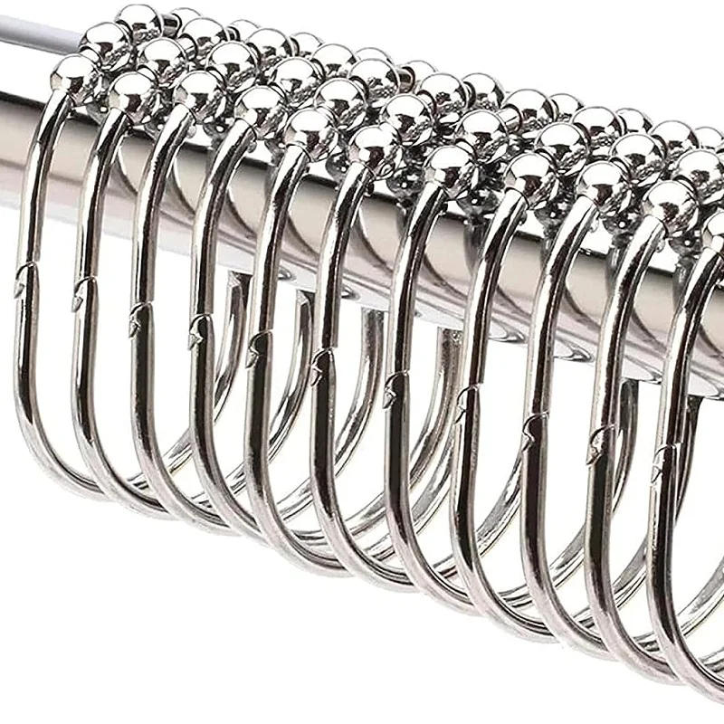 Description Picture 3 of itemShower Curtain Hooks Rings Double Glide Shower Curtain Rings, Rustproof Metal Heavy Duty Roller Bathroom Shower Rods, Set of 12