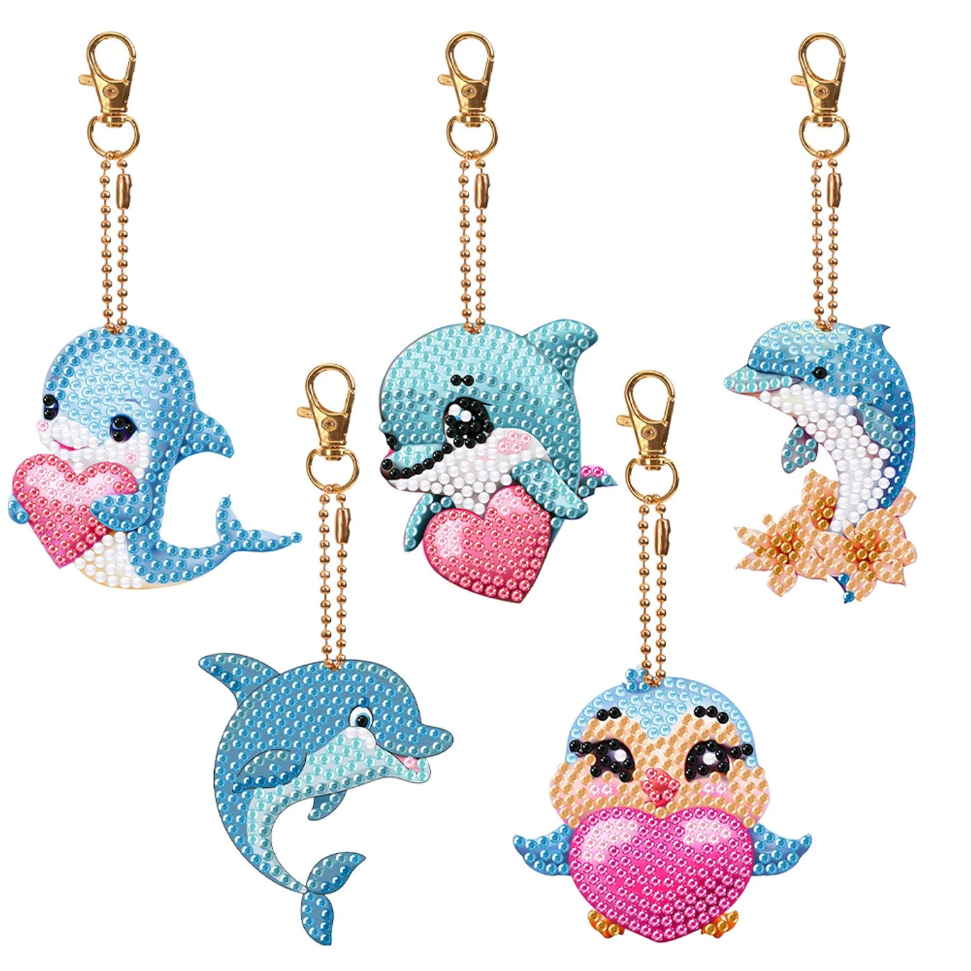 Description Picture 5 of itemDIY Diamond Painting Keychain Diamond Mosaic Kit 5pcs Point Drill Key Ring Double Sided Full Drill Mosaic Making Decoration Gift