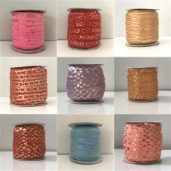 5 Yard 5/8" 16mm Gold Heart Dots Lipstick Foil Print Fold Over Elastics FOE Spandex Bands Hair Tie Headband Sewing Trim,5Yc703