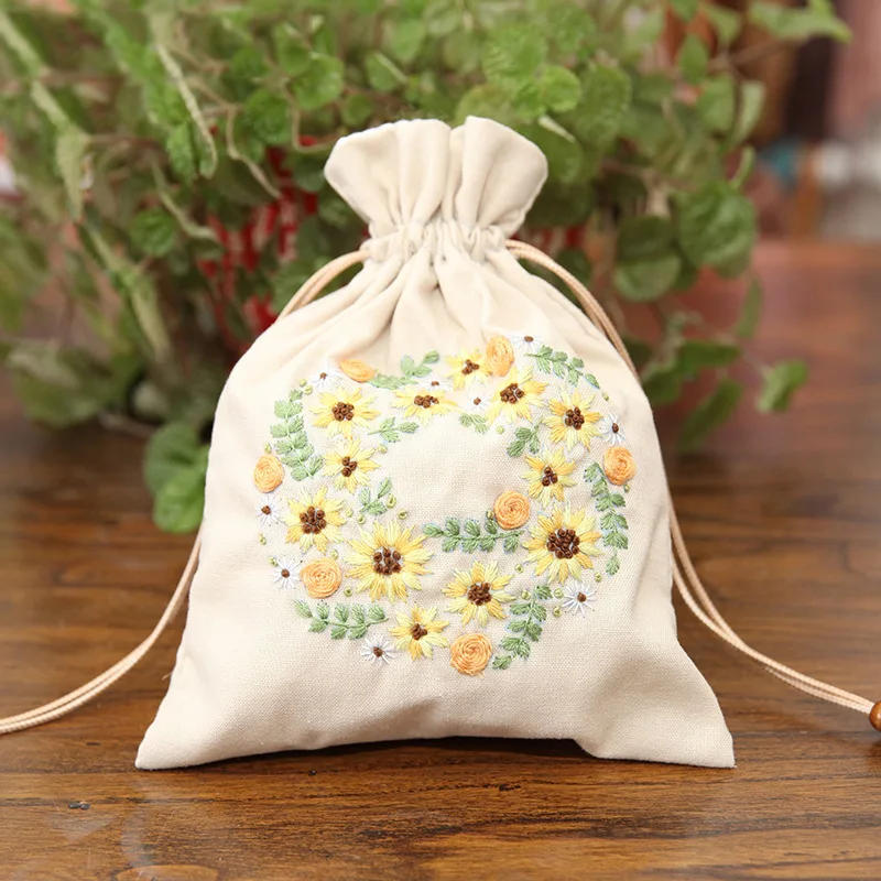 Description Picture 6 of itemEmbroidery Drawstring Bag Kits with Patterns, Needlepoint Sewing Handbag Kit for Beginners, Embroidery Start Kit