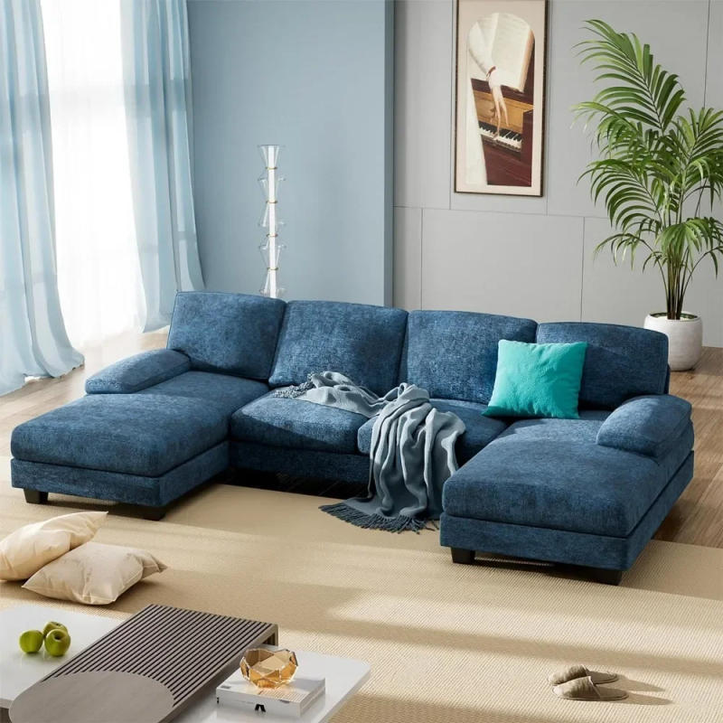 Description Picture 2 of itemLiving Sectional Sofas Couch,Fabric Modular Sofa Sleeper Chaise Memory Foam Blue 4 Seat Sofa Set for Living Room U-Shaped