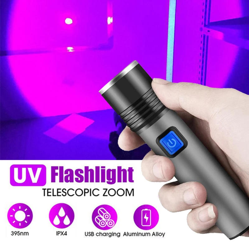 Description Picture 5 of item395nm UV Flashlight Blacklight Zoomable USB Rechargeable UV Light Ultraviolet Flashlight for Pet Urine Detector Resin Curing