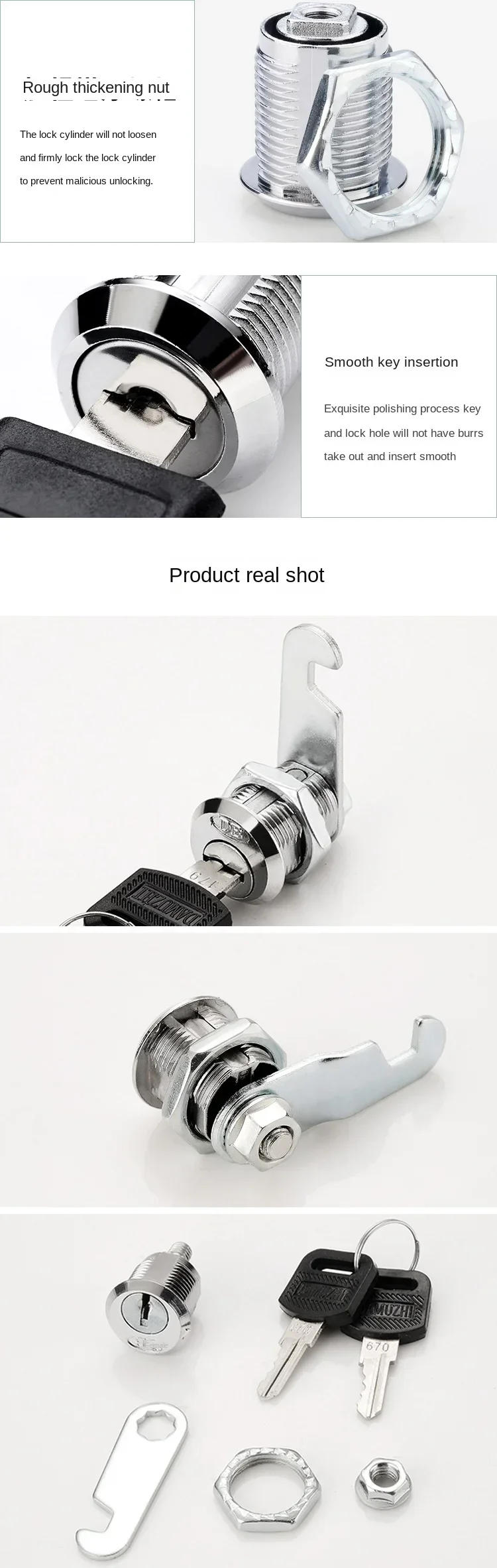 Description Picture 5 of item16/20/25/30mm 2 Keys Safe Cam Lock Office Door Cabinet Box Cupboard Lock Letter Wardrobe Safety Drawer Locker cylinder lock