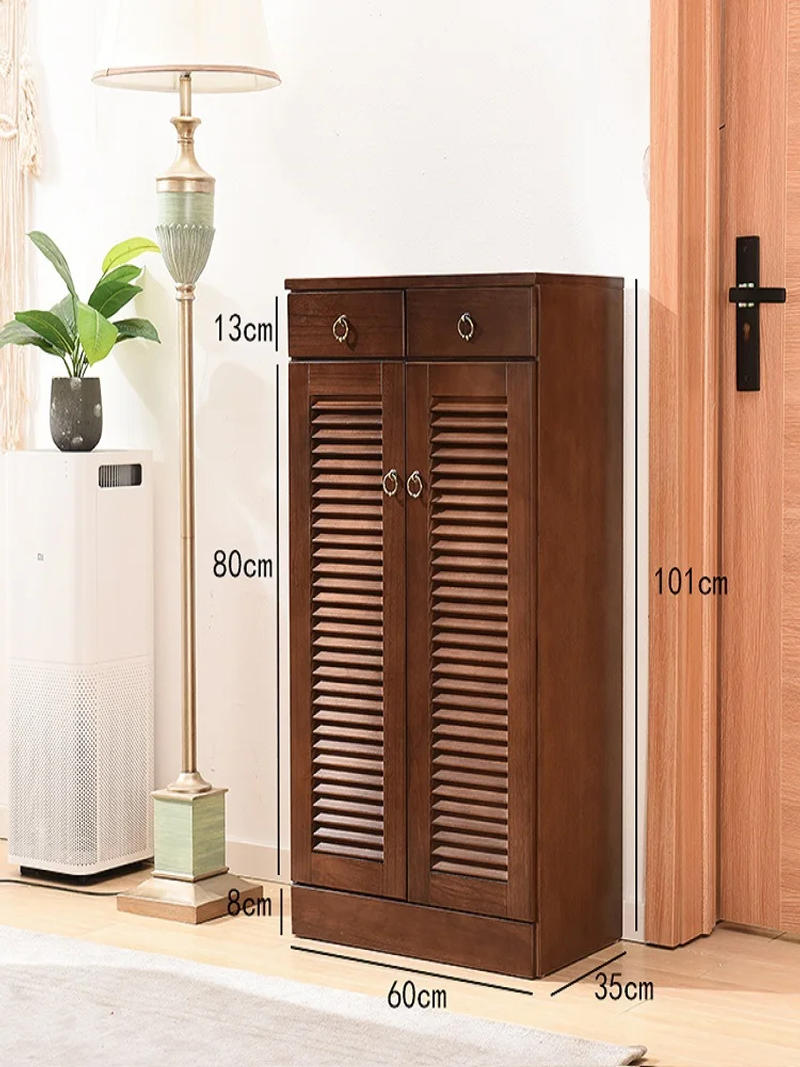 Description Picture 5 of itemEuropean style solid wood shoe cabinet large capacity storage breathable foyer storage simple double door pure log cabinet home