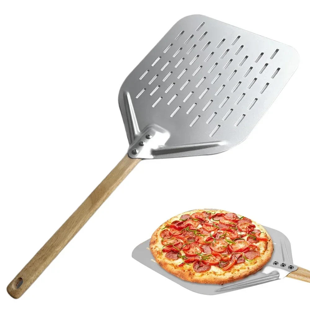 Description Picture 2 of item12 Inch Pizza Shovel Metal Non-Stick Pizza Peel with Wood Handle Transfer Tray for Homemade Baking Pizza Cake Bread Pizzas Tools