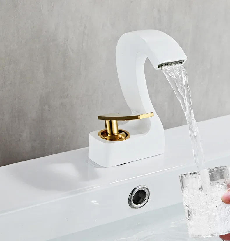 Description Picture 2 of itemBasin Faucet Brass Bathroom Mixer Tap Black Wash basin Single Handle Hot Cold White Gold Lavotory