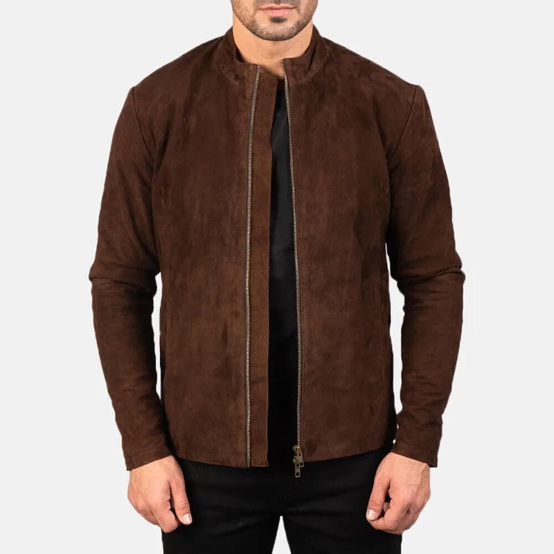 Description Picture 6 of itemBrown Suede Leather Jacket for Men Biker Real Lambskin Jacket