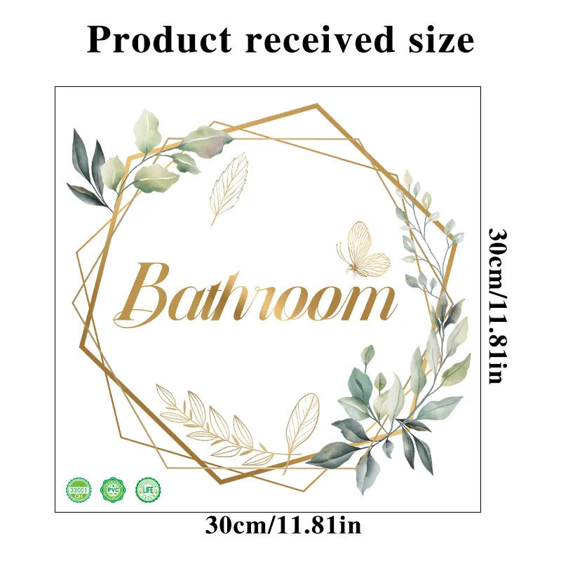 Description Picture 2 of itemGreen Plant Toilet Door Sticker Golden Letter Removable Self-adhesive Waterproof PVC Bathroom Decoration Decal Home Supplies