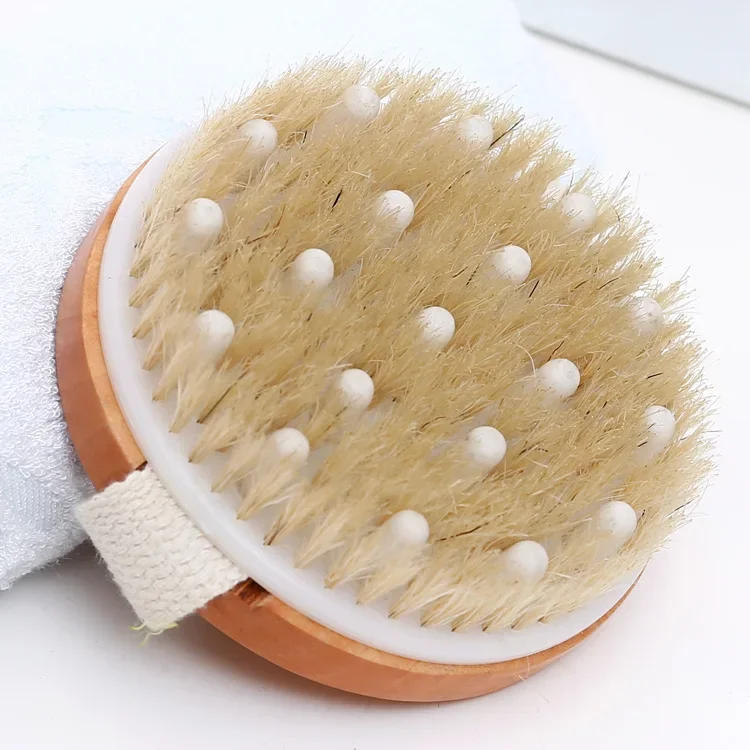 Description Picture 6 of item1pcs Exfoliating Wooden Body Massage Shower Brush Natural Bristle Bath Brush Soft SPA Woman Man Skin Care Wet Dry Body Brush