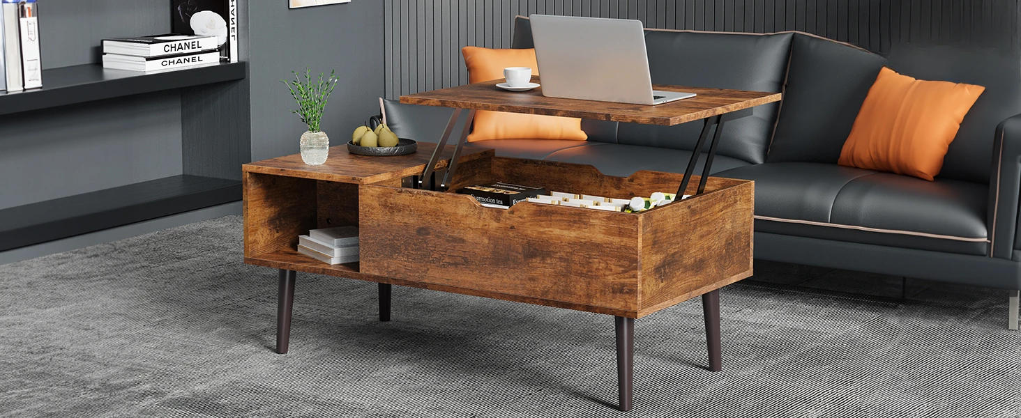 Description Picture 2 of itemCoffee Table Brown,Lift Top CoffeeTables for Living Room,Small Rising Wooden Dining Center Tables with Hidden Compartment