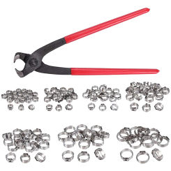 1 Set Hose Clamp Set 6-21mm Hose Pipe Clips with Clamp Pliers Stainless Steel Single Ear Hose Pipe Rings Clamp Kit