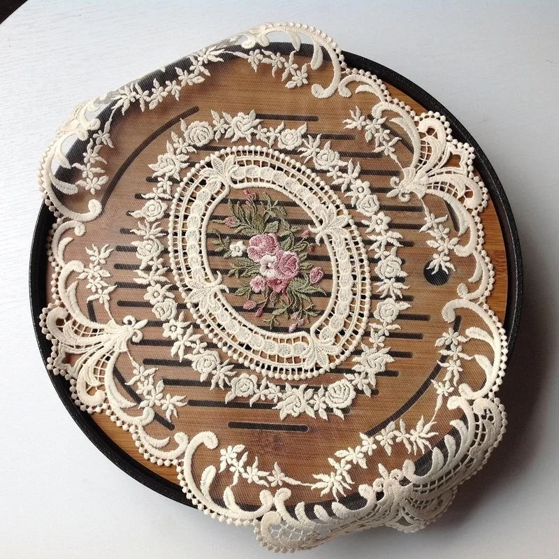 Description Picture 2 of itemEuropean Oval Lace Embroidered Coaster Bedroom Study Kitchen Cup Table Mat Food Fruit Plate Cover Cloth Christmas Decoration