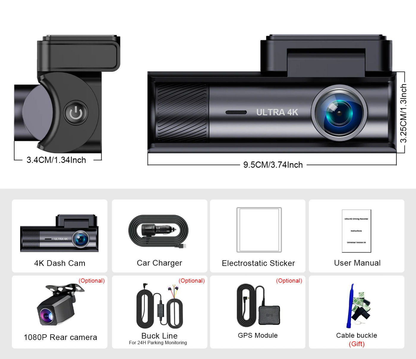 Description Picture 6 of item4K Front+1080P Rear Mirror,2.99Inch Dash Cam, Buit-in WIFI, Super Night Vision, Loop Recording, G-Sensor, 24-H parking mode