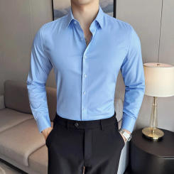 High Quality Modal No Trace Elegant Shirts For Men Korean Luxury Plain Color Long Sleeve Men's Social Shirts Clean Fit Dress 4XL