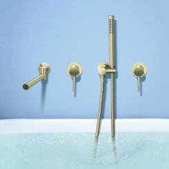 Bathtub Shower Set Wall Mounted Brushed Gold Rotatable Bathtub Faucet Black  Bathroom Bath Mixer Tap Brass