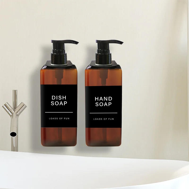 Description Picture 6 of item500ml Square Soap Bottle With Label&Rack Soap Dispenser Refillable Empty Shampoo Conditioner Container for Bathroom Supplies