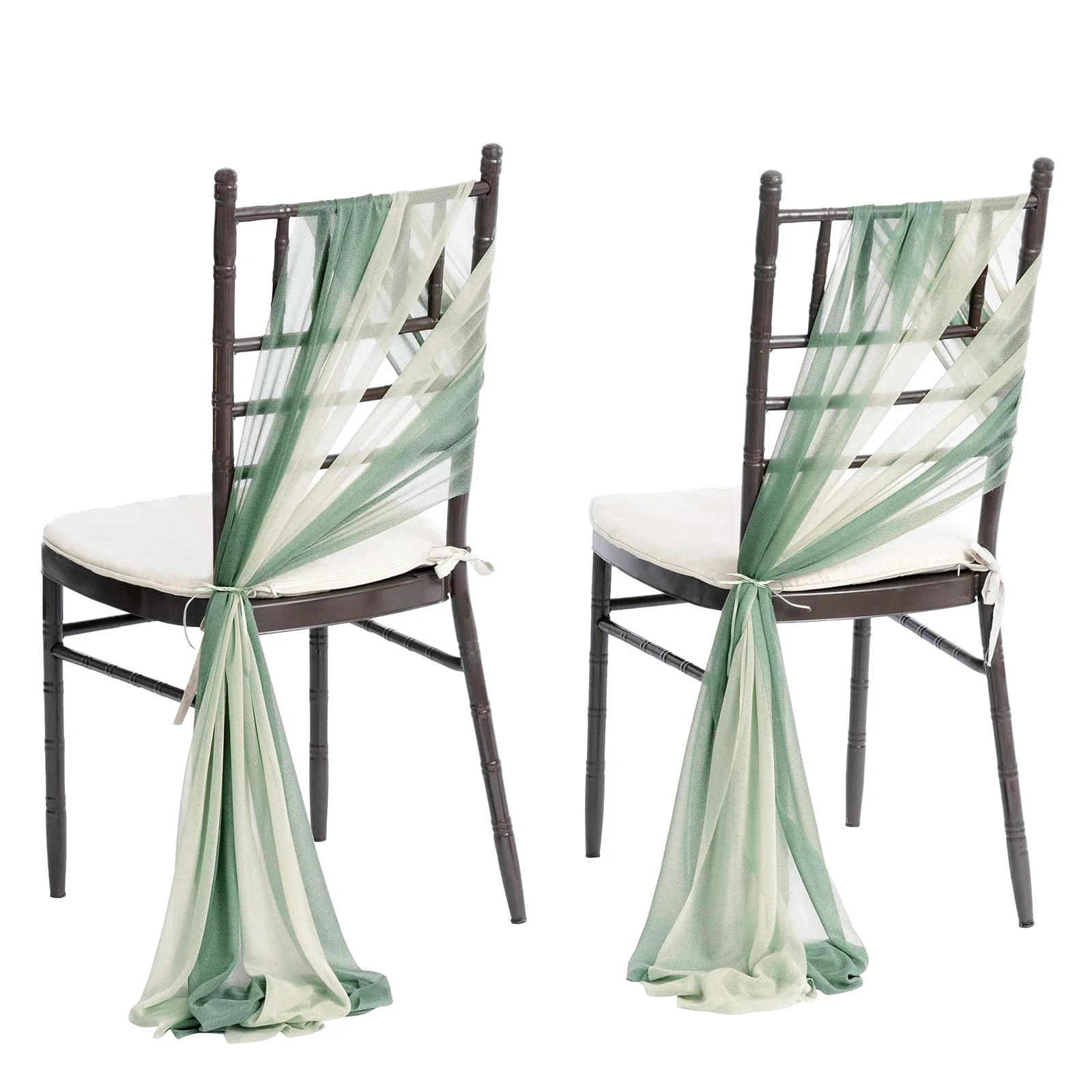 Description Picture 6 of item10/50Pcs 17x250cm sage green Chiffon Chair Sashes 12 Set Sash Wedding Chair Covers Ribbon Wedding Party Aisle Chair Decor