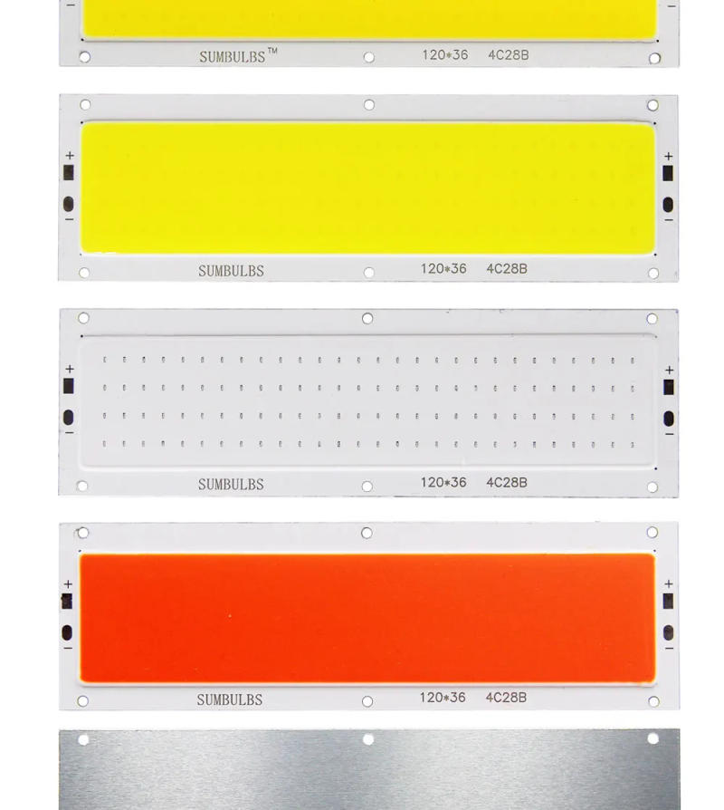 Description Picture 3 of itemDC 12V LED COB 12W Chip Light Source Strip Bulb Panel Warm Natural Cold White Blue Red Green Color 120x36mm For DIY Car Lamp