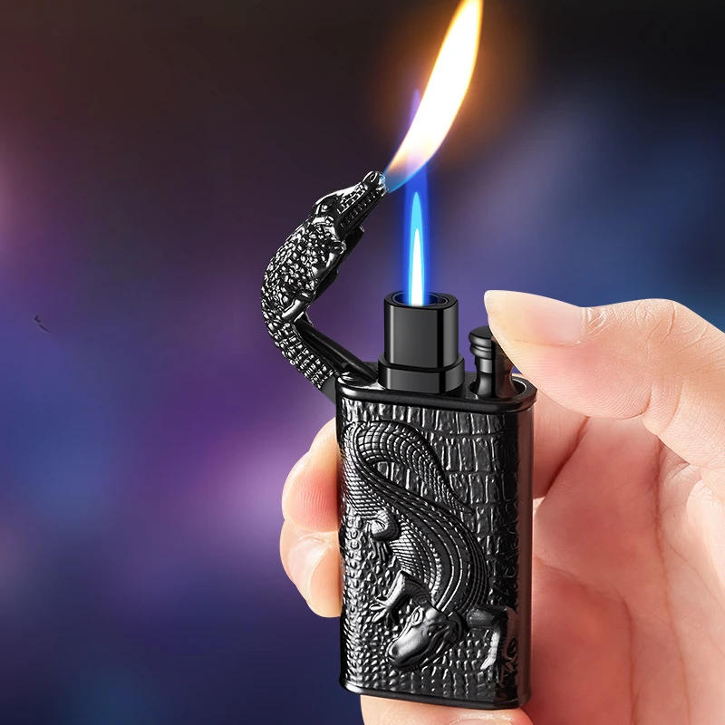 Description Picture 3 of itemCreative Embossed Shenlong Double Fire Gas Lighter Metal, Flame Spray Tool, Cigarette Lighter, Trendy and Fashionable Men,