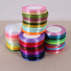 6mm Silk Satin Ribbons 22Meters/Roll Wedding Chair Decoration DIY Crafts Supplies White Red Green Blue Pink Purple Gray Ribbons