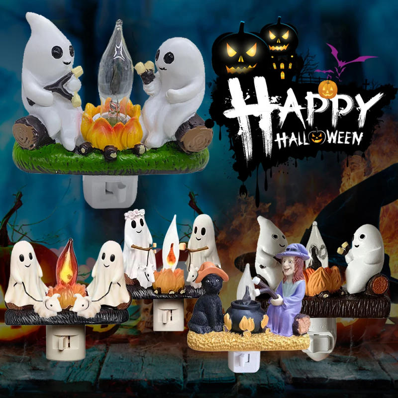 Description Picture 4 of item2024 New Ghost Campfire Flickering Nightlight Night Light Plug Wall Spooky Fire Marshmllow Night Light Halloween Ghost Campfire