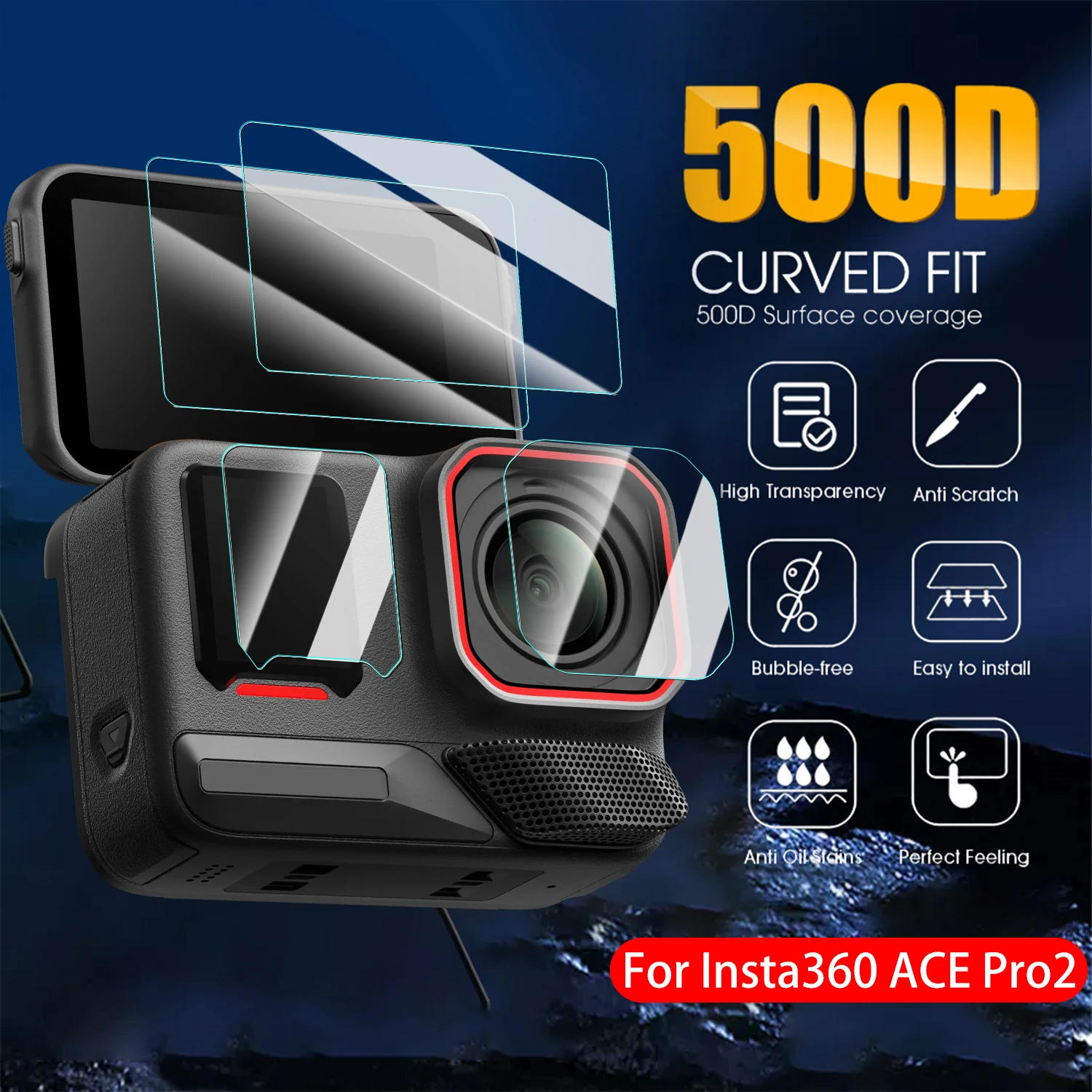 Description Picture 2 of item9in 1 Films for Insta360 ACE Pro 2 Tempered Glass Screen Protectors Full Coverage Camera Lens Films for Insta360 ACE Pro 2