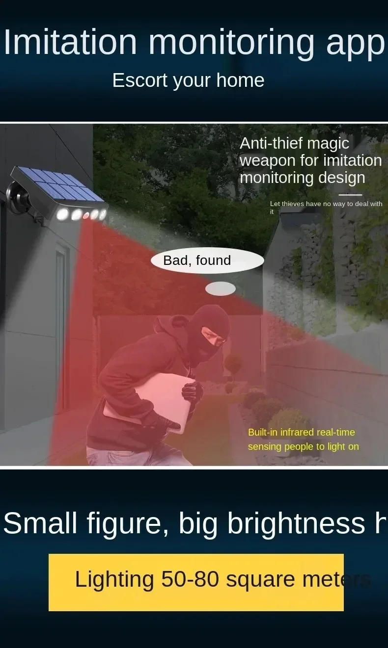 Description Picture 4 of itemPowerful 4 LED Solar Security Lights Outdoor Decor Sensor Motion 3 Modes Street Waterproof Lamp Wall Night Work Light for Garden