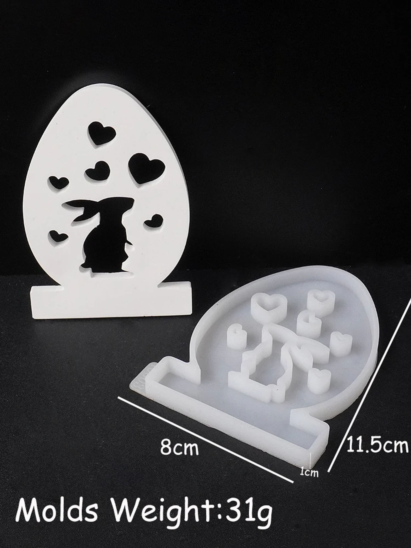 Description Picture 2 of itemHeart Rabbit Candle Holder Silicone Mold Egg Shape Love Bunny Candlestick Molds DIY Plaster Concrete Resin Making Home Decor