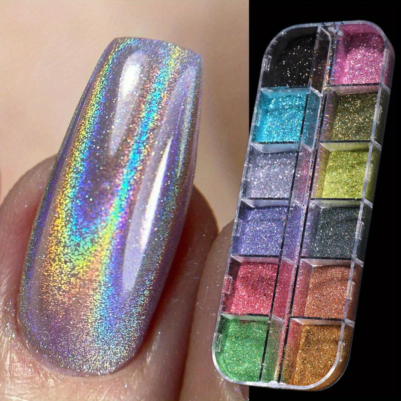 Description Picture 2 of itemHolographic Powder Set Holo Silver Rub Dust Black Pink Chrome Nail Glitter Powder Laser Pigment For Nail DIY Manicure