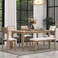 & Bright Designs Kitchen Dining Table Set for 6, Classic and Traditional Style 6 - Piece Dining Set, Includes Dining