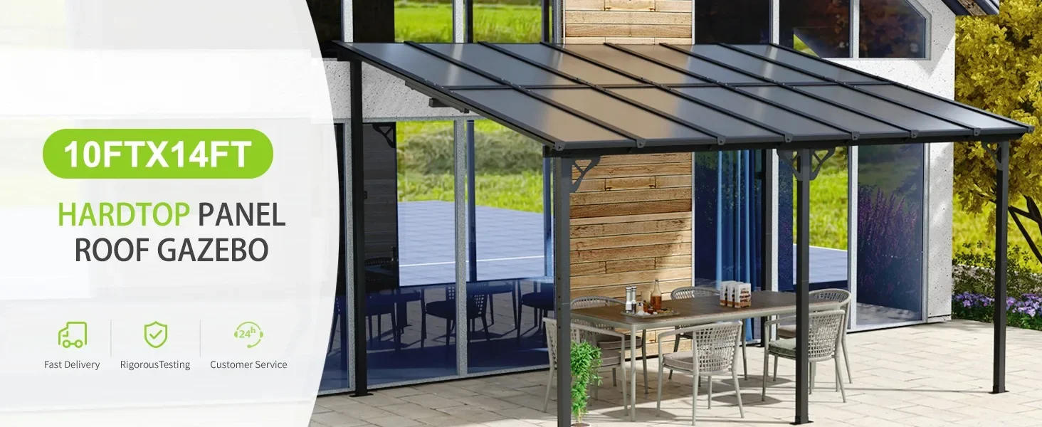 Description Picture 2 of item10’x 14’ Gazebo,Wall Mounted Gazebos Pergola on Clearance,Outdoor Patio, Gazebo Awnings with Sloped Roof,for Porch,Deck,Backyard