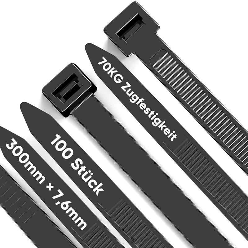 Description Picture 4 of item100 Pack Black Cable Zip Heavy Duty 12 Inch, 7.6Mm Strong Plastic Wire Ties With 70Kg Tensile Strength, UV Resistant