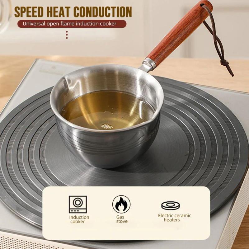 Description Picture 5 of itemMilk Pot Stainless Steel Hot Oil Pan 150ML-500ML Hot Sauce Small Pot Cooking Butter Melting Pot Versatile Flat Bottomed Oil Pan