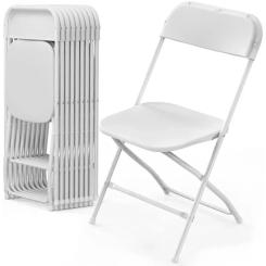ZHENXIANG White Plastic Folding Chair, Indoor Outdoor Portable Stackable Commercial Seat with Steel Frame 350lb  Dinning Table