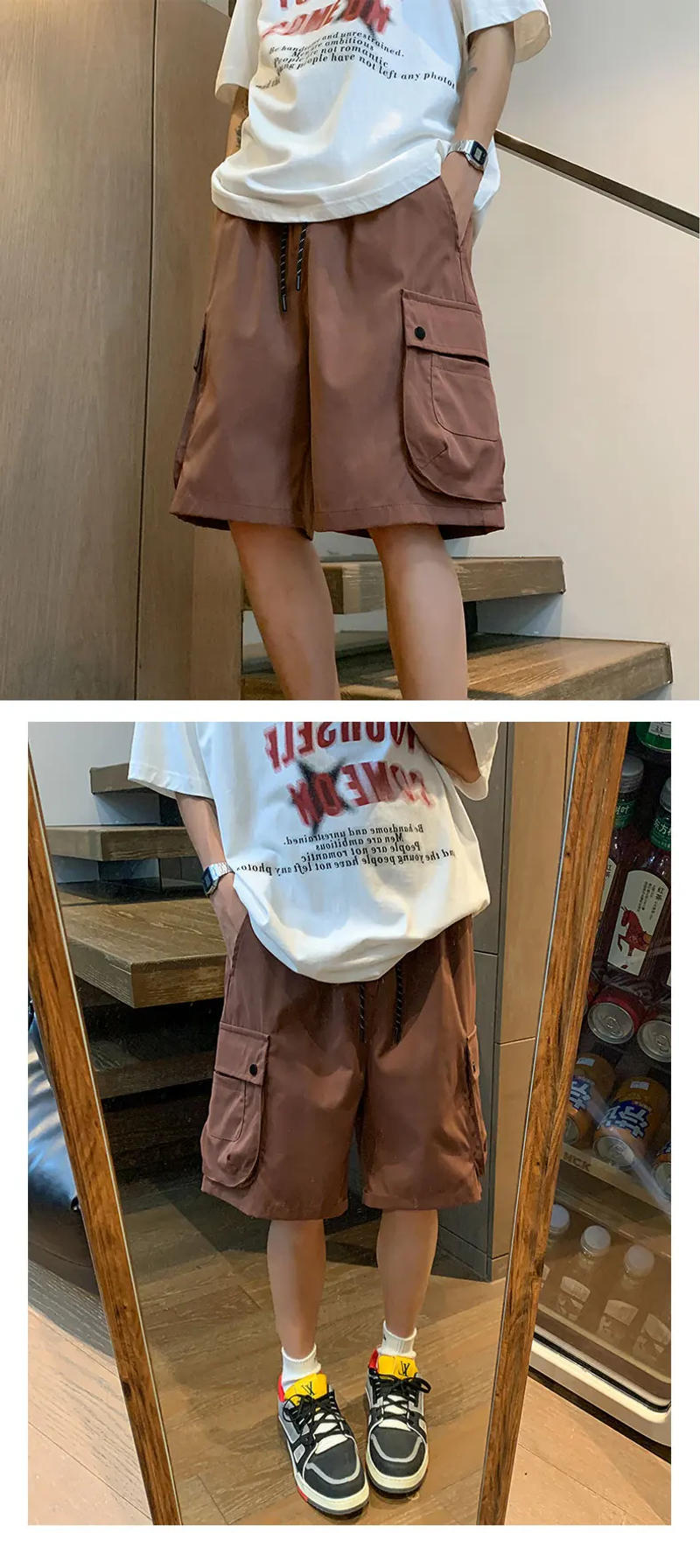 Description Picture 5 of item2024 Men's Summer New Fashion Loose Straight Short Pants Male Multiple Pockets Casual Shorts Men Solid Color Cargo Shorts K376