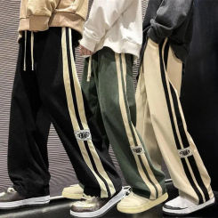 Comfortable Men Track Pants Retro Striped Men's Sweatpants with Elastic Waist Wide Leg for Comfortable Street Style for Casual