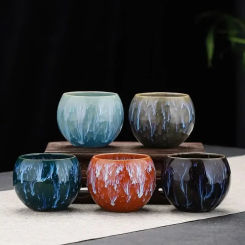 1set 5pcs Dragon Eggs Teacup Kiln Variations Teacup Home Ceramic Tea Set Master Cup Kung Fu Tea Bowl Business Gift Drinkware