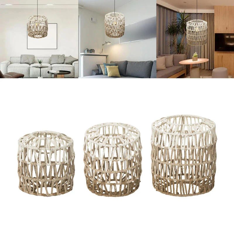 Description Picture 5 of itemPaper Rope Lampshade Boho Lampshade Ceiling Light Shade Boho Bulb Guard Woven Lamp Shade for Teahouse Farmhouse Restaurant