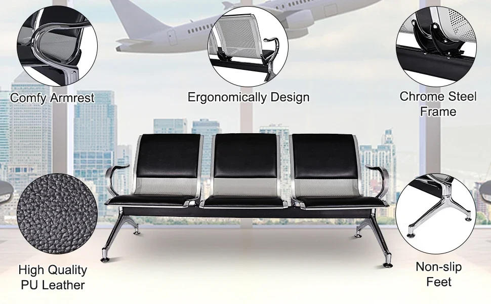 Description Picture 3 of itemReception Bench, PU Leather, Guest Reception Waiting Room Bench Suitable for Airport, Bank, Hospital, Waiting Sitting Chair