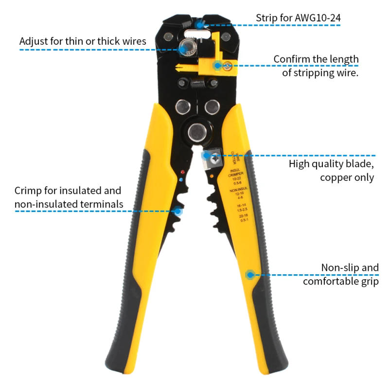 Description Picture 4 of itemProfessional Electrician Wire Hand Tool Terminal Set Cable Stripper Cutter Crimper Automatic Wire Crimping Stripping Plier