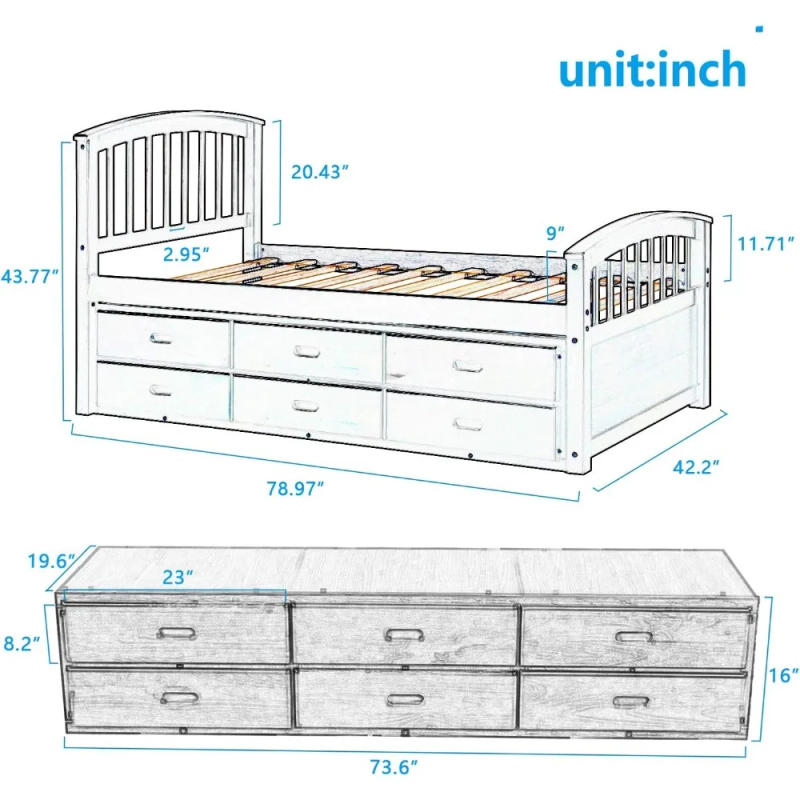Description Picture 5 of itemTwin Size Daybed, Wood Daybed with 6 Drawers, Size Platform Bed, Twin Storage Bed Frame, No Box Spring Required