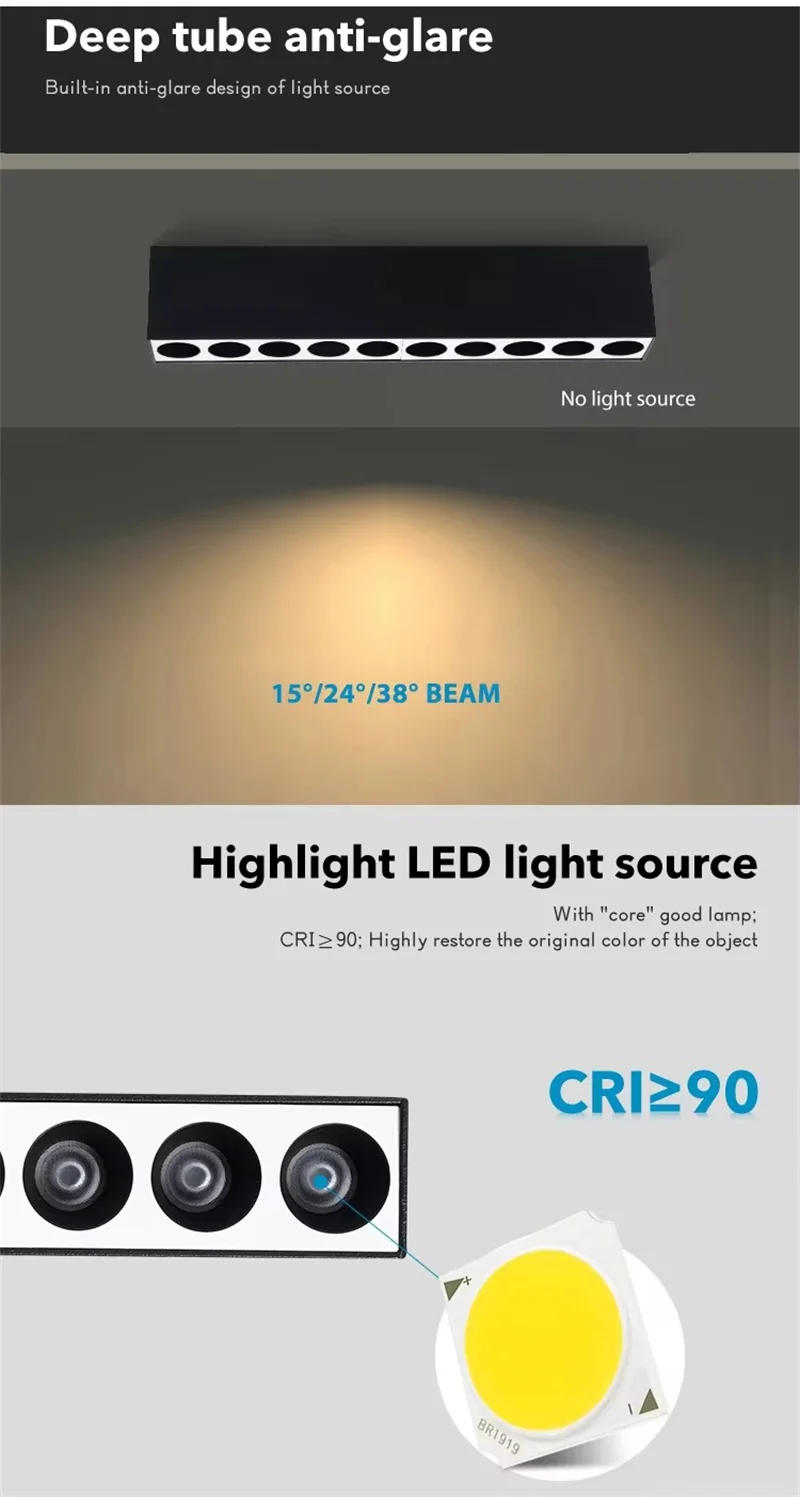 Description Picture 3 of itemSurface-mounted LED COB Line Downlight Dimmable 110V 220V 10W 20W 30W Spotlight 24° White Black For Store Living room Lighting