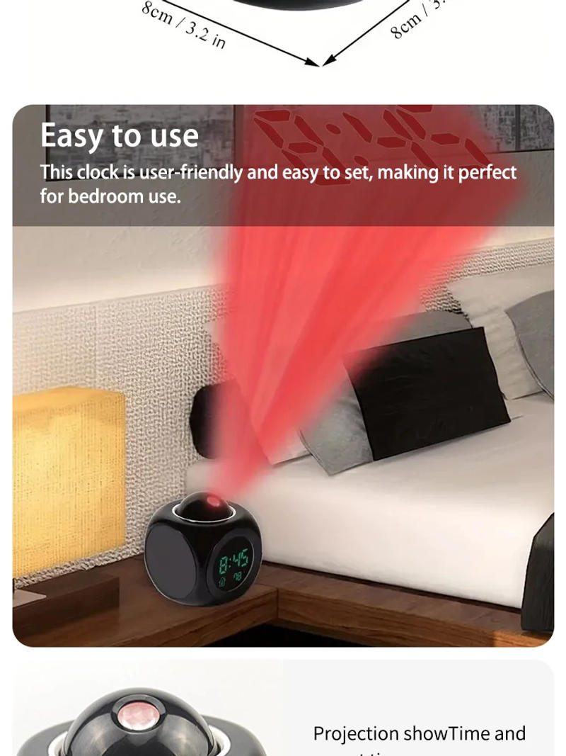 Description Picture 5 of itemMulti-function Projection Chime Clock LED Light Projection Alarm Clock Voice Chime Clock Digital Projection Clock